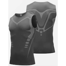 Ghassy Co. Erkek Fitness Hızlı Kuruma Nefes Alabilen Çapraz Daraltma Tipi Kolsuz Spor T-shirt 001 Füme