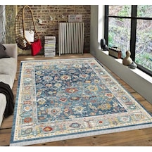 Hitit Halı 6582 Mavi Dokuma Taban Vintage Dekoratif Mutfak Koridor Salon Oturma Odası Halısı Mavi
