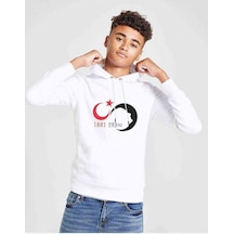 Tshirthane 10 Kasım Silüet Turk Bayrağı Baskılı Unisex Çocuk Kapüşonlu Sweat (534655503) Beyaz