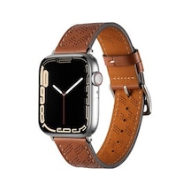 Apple Watch Uyumlu 7 41mm Krd-76 Pu Deri Kordon Strap Kayış - Kahverengi
