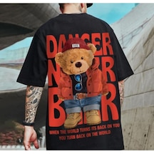 Flood Of Style Erkek Siyah Danger Bear Baskılı Oversize Bisiklet Yaka T-shirt