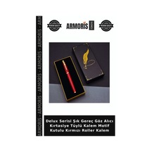 Delux Serisi Şık Gereç Göz Alıcı Kırtasiye Tüylü Kalem Motif Kutulu Kırmızı Roller Kalem Çok Renkli