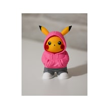 Urban Pikachu Figür Sokak Stil Pembe Renk Kapüşonlu Karakter Tasarım Dekoratif Koleksiyon 12 Cm