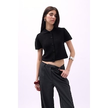 Ahes Shopping Bebe Yaka Düğmeli Bluz Siyah