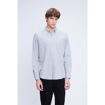 Hatemoğlu Gri Slim Fit Uzun Kol Düğmeli Yaka Flanel Gömlek 24d190000055 007 Gri