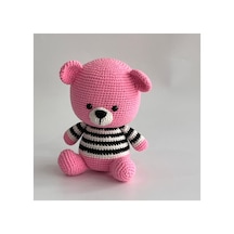 Amigurumi Tam Tam Ayıcık Çizgili Kazaklı El Örgüsü Oyuncak Pembe