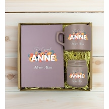 Bk Gift Kişiye Özel İsimli Dtf Anne Temalı Mat Gri Defter & Kahve Fincanı & Mum Hediye Seti-2, Anneye Hediye, Anneler Günü Hediyesi Kobitmeyencom30784