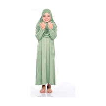 İhvan Çocuk Pratik Namaz Elbisesi 9-11 Yaş Mint Yeşili Rengi Çok Renkli
