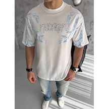 Erkek Bisiklet Yaka Yıldırım Baskılı Kısa Kol T-shirt - Beyaz Beyaz