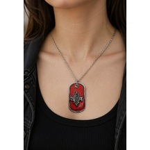 Slipknot Tarzı Kırmızı Metal Plaka Kolye Unisex Zincirli Aksesuar Çok renkli