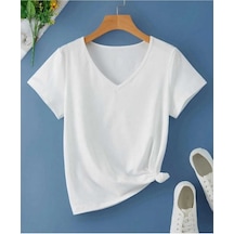 Kozia Outdoors Malkoçbey Baskisiz V Yaka Oversize Unisex Basic T-shirt Beyaz