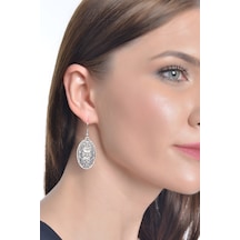 Kadın Antik Gümüş Kaplama Sallatntılı Motif Küpe Gümüş