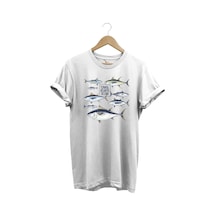 Fishing Balıkçılık Uzunkanat Orkinos Tuna Balığı Baskılı %100 Pamuk Regular Fit Beyaz T-shirt Beyaz