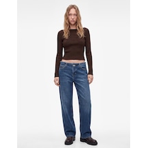 Koton Pamuklu Fermuarlı Düşük Bel Düğmeli Baggy Denim Pantolon - Baggy Jeans Orta İndigo 7wal40228md