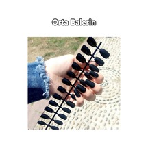 24 Adet Renkli Balerin Takma Tırnak Orta Uzun 309 Siyah