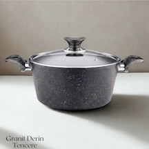 24 Cm Granit Derin Tencere Cam Kapak - Siyah Siyah