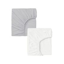 2 Adet 50x90 Cm Anne Yanı Lastikli Penye Kumaş Bebek Çarşafı-beyaz-gri
