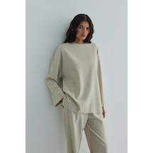 Suud Collection Natürel Kavala Keten Bluz