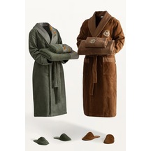 Ecocotton Farah Yeşil/kahve %100 Organik Pamuk 10 Parça Aile Bornoz Seti M-l Yeşil