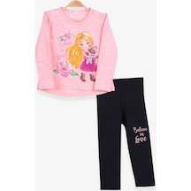 Breeze Kız Çocuk Taytlı Takım Baskılı Pullu Somon Melanj (1.5-5 Yaş)