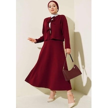 Lovie Moda Kadın Önü Bağcıklı Etek Takım Bordo
