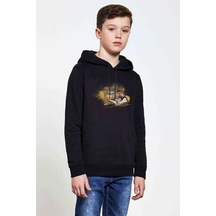 Tshirthane Snoop Baskılı Unisex Çocuk Kapüşonlu Siyah Sweatshirt