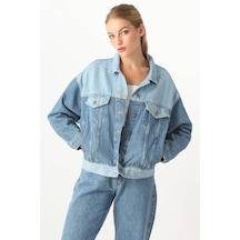 Kadın Renk Bloklu Oversize Jean Ceket Mavi 001