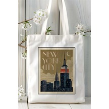 Art Hediye Newyork City Baskılı Bez Çanta Omuz Çantası Kişiye Özel Desen 2 Çok Renkli