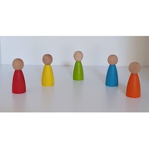 Waldorf Montessori Peg Bebek Mini İnsancık Boyalı 5'li Set Doğ...
