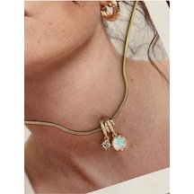 Pinery Jewels Oval Taşlı Gold Paslanmaz Çelik Kadın Kolye Modern Ve Şık Tasar Altın
