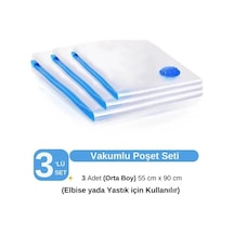 3 Adet Orta Boy 55 Cm X 90 Cm Vakumlu Poşet - Vakumlu Hurç - Vakumlu Torba Şeffaf