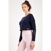 Maraton Active Regular Kadın Bisiklet Yaka Uzun Kol Fitness Açık Lacivert Sweatshirt 18557-açık Lacivert