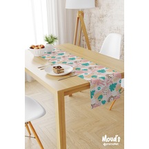 Pastel Çiçek Ve Yaprak Desenli Baskılı Süet Runner Masa Örtüsü