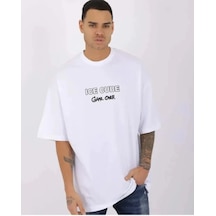 Unisex Bisiklet Yaka Baskılı Oversize T-shirt - Beyaz - Beyaz / M Altın - Beyaz 65899616
