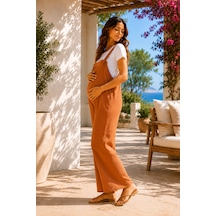 Luvmabelly Myra6141 Doğal Müslin Yumuşacık Yazlık Hamile Salopet - Camel