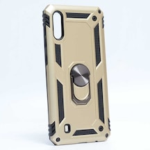 Kilifone - Galaxy M10 Uyumlu Kılıf Koruyucu Yüzüklü Çift Katman Vega Kapak - Gold - T8311