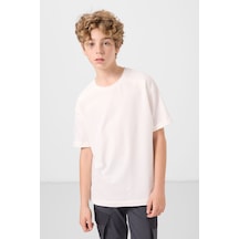 Tommylife Ekru Pamuklu Yumuşak Dokulu Oversize Baskılı Erkek Çocuk T-shirt - 11301 Ekru