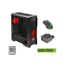 Green Striker Midtower Gaming Bilgisayar Kasası 3 120mm Fan, 6 Fan Desteği, Siyah 600w 80+ Bronze Psu Dahil + Mouse