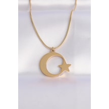316l Çelik Zincir Gold Renk Ay Yıldız Unisex Kolye Çok Renkli