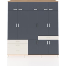 Kronos Dolap 8 Raflı 4 Çekmeceli 3 Askılı 220x59x243 Çam-antrasit/aytaşı Antrasıt/aytası