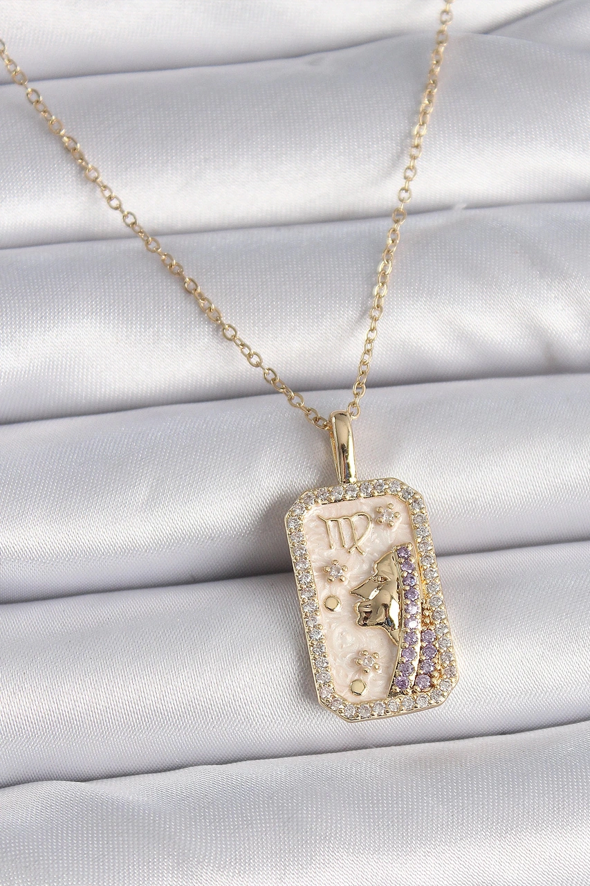 Dodes 316l Çelik Gold Renk Zincir Başak Burcu Zirkon Taşlı Kadın Kolye Tg27bko9461 Çok renkli