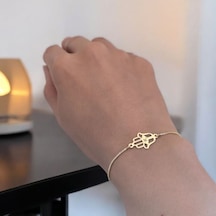 R Harfine Özel 14 Ayar Altın Plakalı Zincirli Hamsa Motifli Hediye Bileklik-497harf R