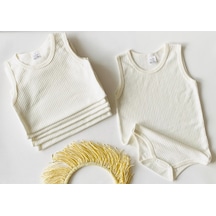 Miyakıdsworld Büyük Boy Çocuk Çıtçıtlı Body 7-8-9 Yaş Çocuk Body 4 Adet Ecru Renk Pamuklu Ekru