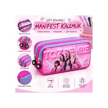 Manifest Figürlü Çift Bölmeli Kalem Kutusu Okul Kalemliği Pembe Pembe