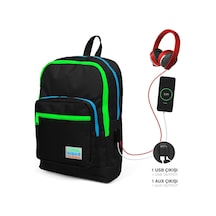 Coral High Kids Dört Bölmeli Siyah İlkokul Çantası Usb Şarjlı Kulaklık Çıkışlı