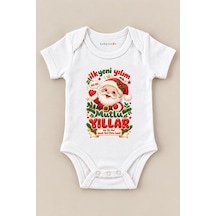 Babylimon İlk Yeni Yılım Ho Ho. Mutlu Yıllar Ho Ho Ho Minik Noel Baba Baskılı Bebek Zıbını Beyaz - 930083887 Beyaz