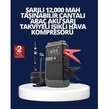 Ers Şarjlı 12000 Mah Araç Akü Takviye Ve Hava Kompresörü 4 Ü 1 Arada