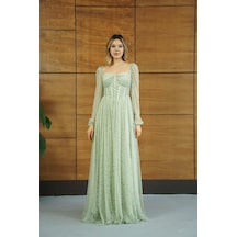Livanomi Uzun Kollu Dantelli Yırtmaçlı Mint Uzun Abiye Livanomi Uzun Kollu Dantelli Yırtmaçlı Mint Uzun Abiye