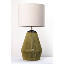 Buldan Bezi Başlıklı El Yapımı Yeşil Jüt Abajur Yeşil