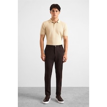 Süvari Koyu Kahve Slim Düz Twill Yarım Lastikli Jogger Pantolon Spn2020500026-kh9